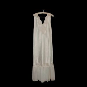Exquisite Vintage Blanche Satin & Lace Gown Nighty Glam L Lingerie Wedding